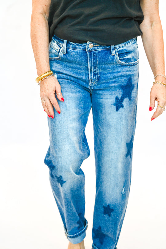 Risen Mid Rise Boyfriend Star Cuffed Jeans