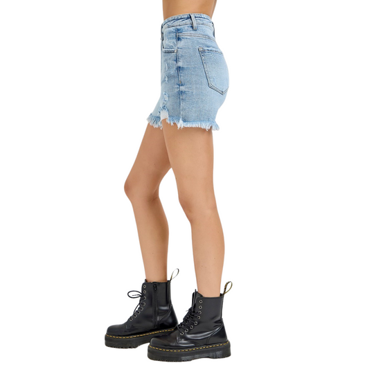 High Rise Light Distressed Risen Shorts