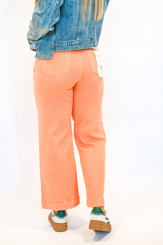 Risen Tummy Control High Rise Coral Crop Wide Jeans