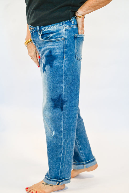 Risen Mid Rise Boyfriend Star Cuffed Jeans