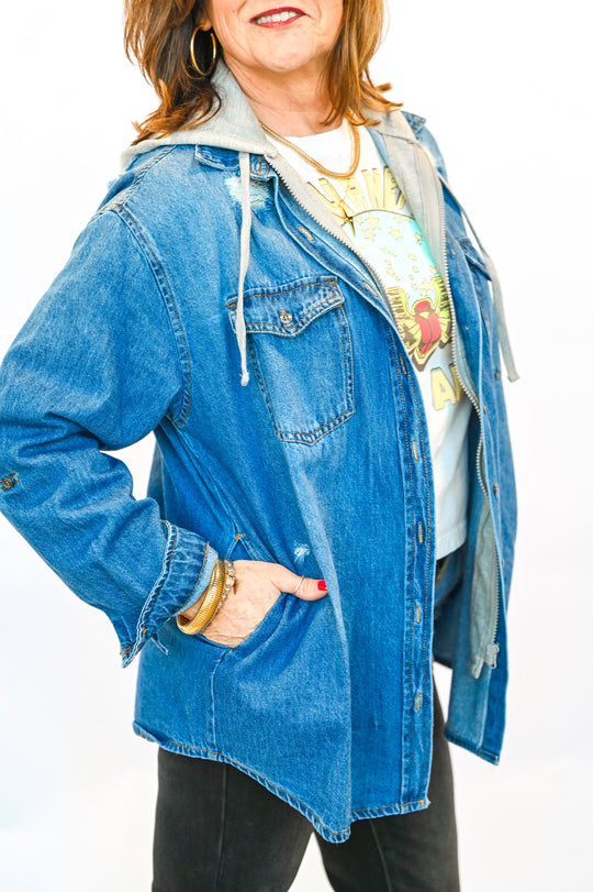 Risen Oversized Zip Up Denim Shirt
