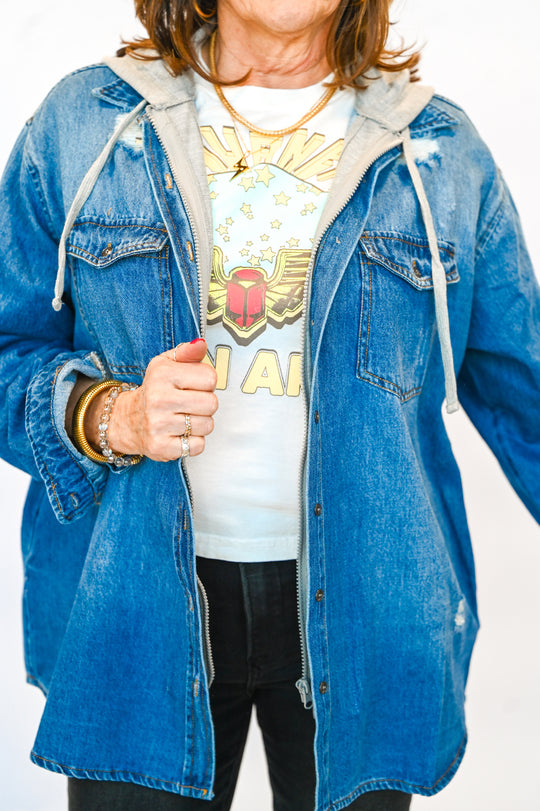 Risen Oversized Zip Up Denim Shirt