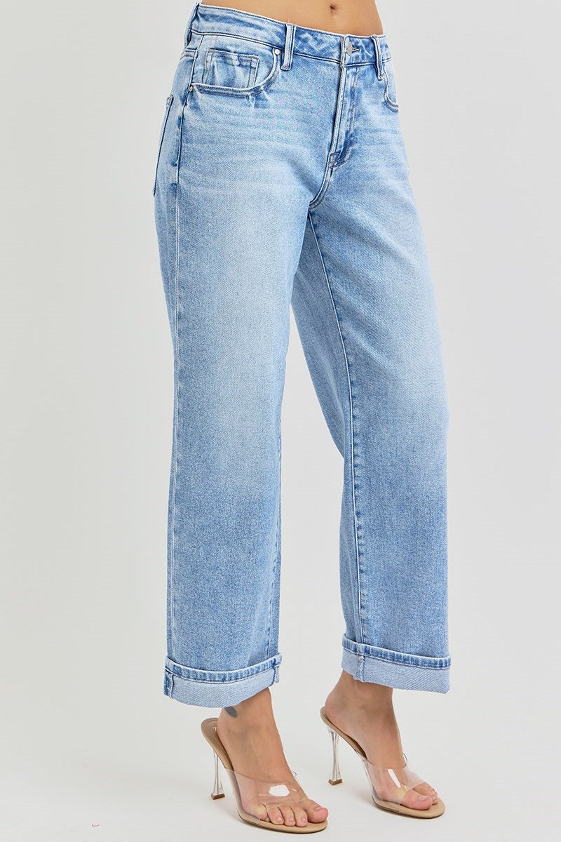 Risen High Rise Ankle Boyfriend Turn Up Cuffed Jeans