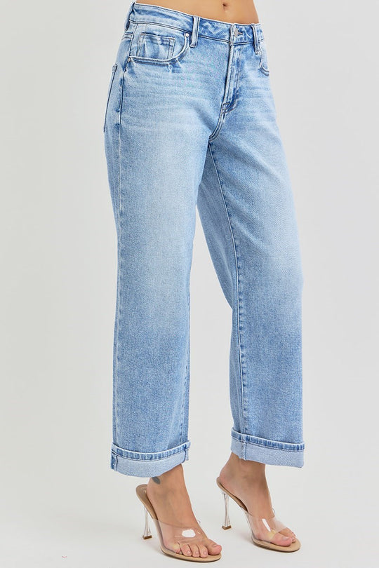 Risen High Rise Ankle Boyfriend Turn Up Cuffed Jeans