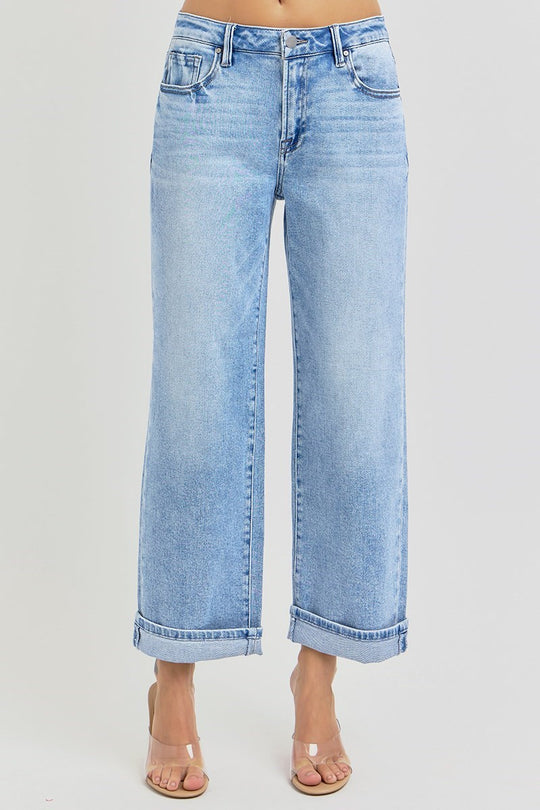 Risen High Rise Ankle Boyfriend Turn Up Cuffed Jeans