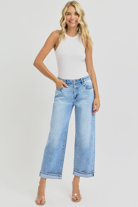 Risen High Rise Ankle Boyfriend Turn Up Cuffed Jeans