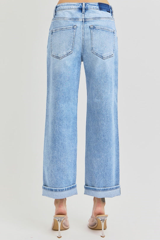 Risen High Rise Ankle Boyfriend Turn Up Cuffed Jeans