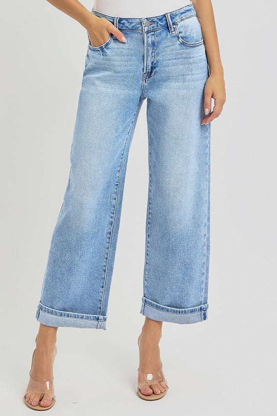 Risen High Rise Ankle Boyfriend Turn Up Cuffed Jeans