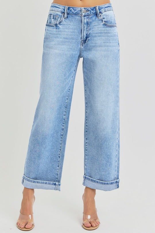 Risen High Rise Ankle Boyfriend Turn Up Cuffed Jeans