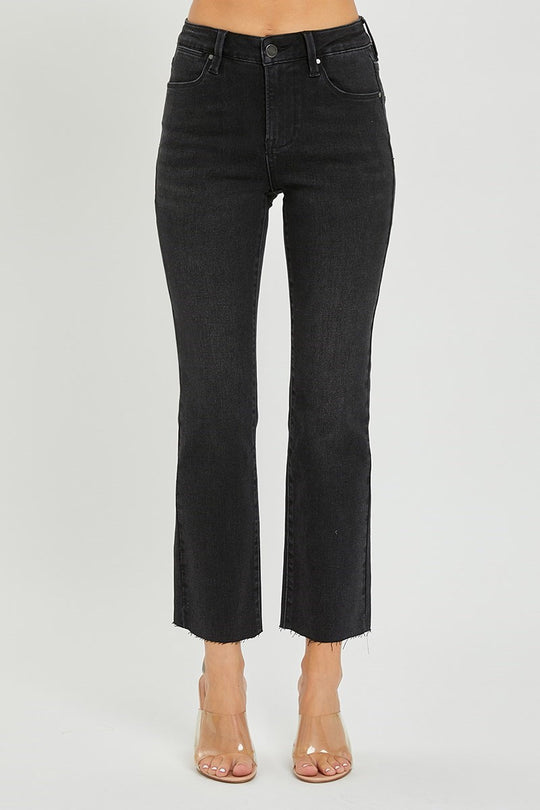Risen Mid Rise Crop Straight Black Jeans