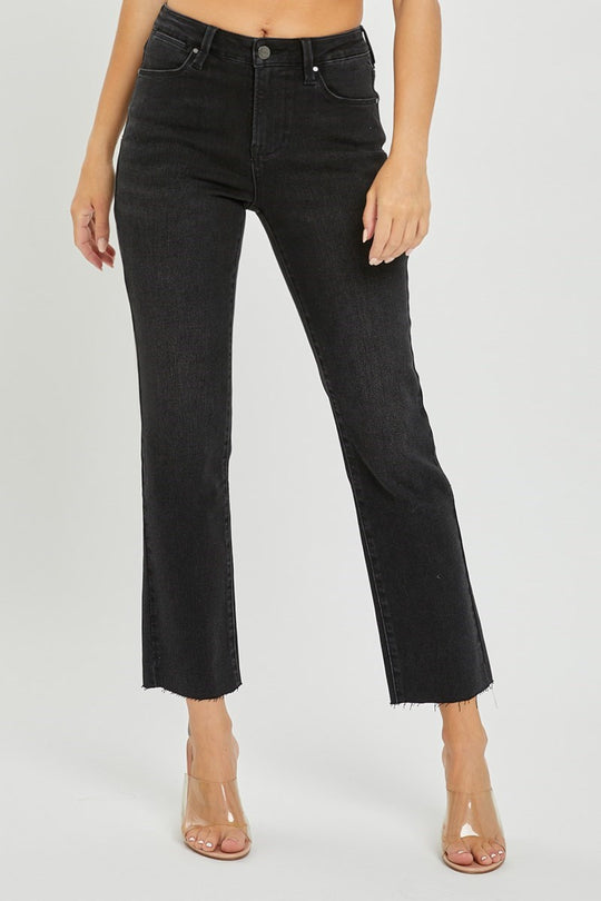 Risen Mid Rise Crop Straight Black Jeans