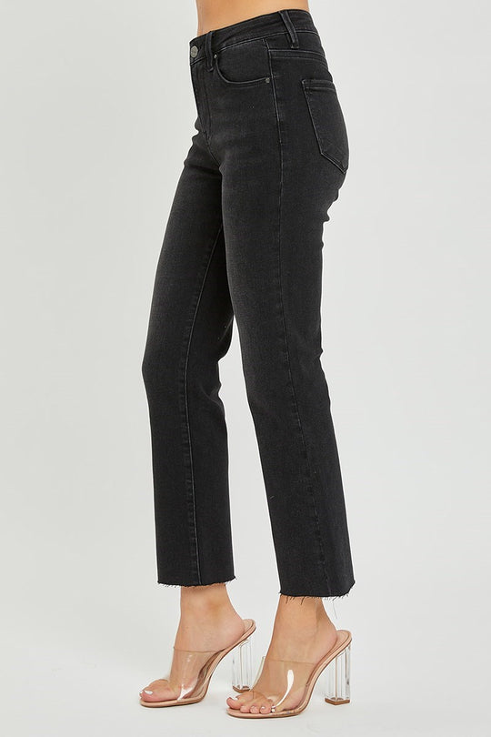 Risen Mid Rise Crop Straight Black Jeans