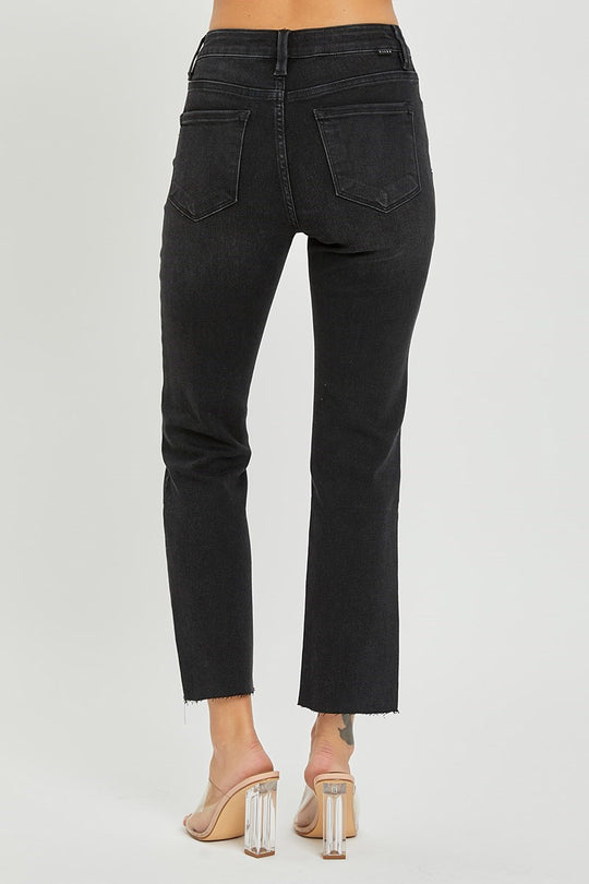 Risen Mid Rise Crop Straight Black Jeans