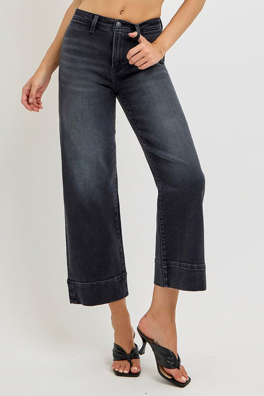 Risen High Rise Cropped Wide Jeans