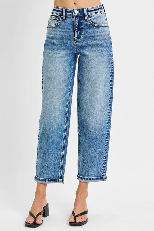 Risen High Rise Crop Boyfriend Cuffed Jeans