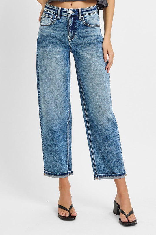 Risen High Rise Crop Boyfriend Cuffed Jeans