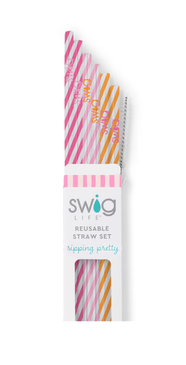 Swig Sherbet Stripe Reusable Straw Set