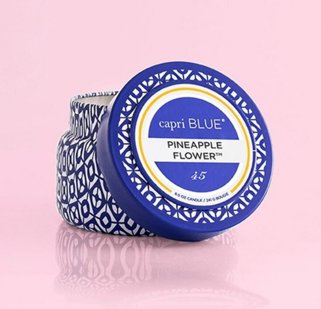 Pineapple Flower Pattern Play Printed Travel Tin Capri Blue 8.5oz