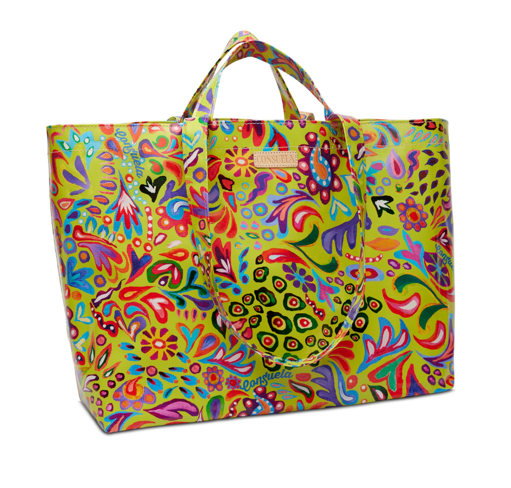 Consuela Limon Jumbo Bag with vibrant colorful floral and abstract patterns and dual handles