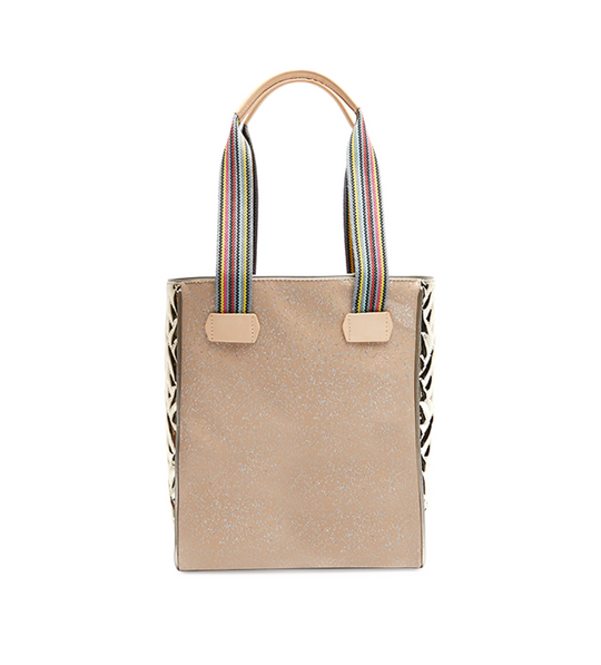 Consuela Veronica Chica Tote bag with beige body and colorful striped handles