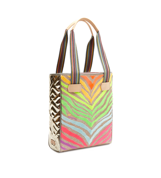 Consuela Veronica Chica Tote bag with colorful zebra print and striped handles