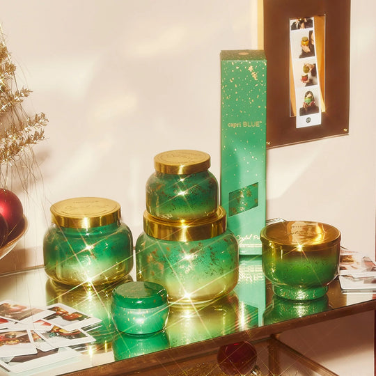 Capri BLUE Crystal Pine Glimmer Inverted Candle 10oz