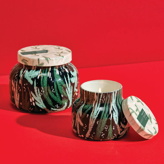 Capri BLUE Crystal Pine Holiday Pattern Play Petite Candle 8oz