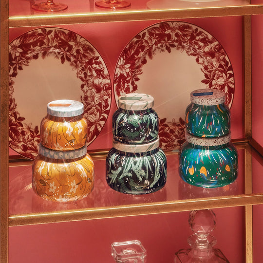 Capri BLUE Crystal Pine Holiday Pattern Play Petite Candle 8oz