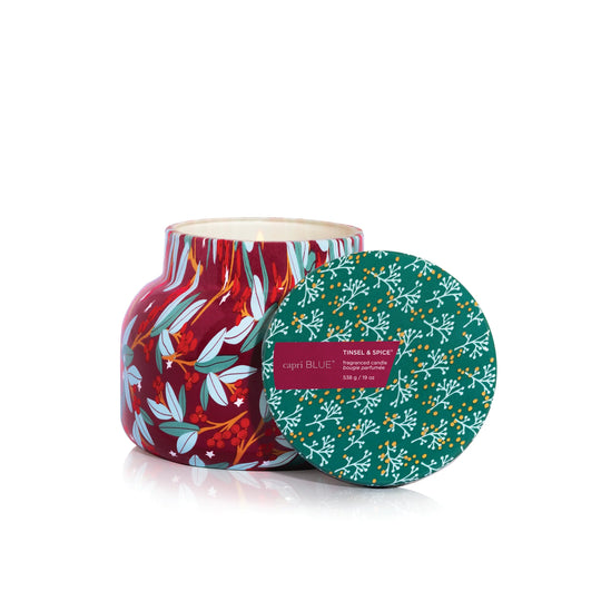 Capri BLUE Tinsel & Spice Holiday Pattern Play 19oz Candle