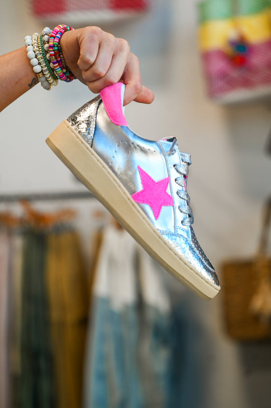 Silver Vintage Havana sneaker with pink star and heel detail showcasing Vintage Havana sneaker fashion