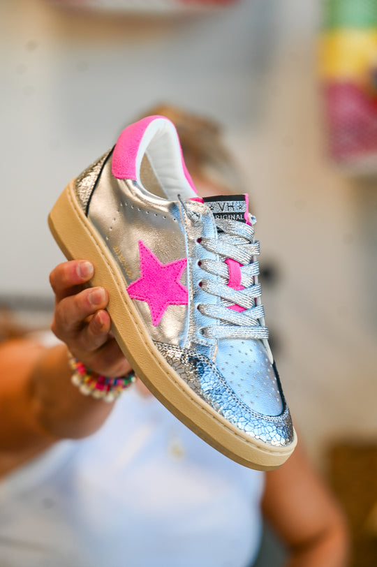 Silver Vintage Havana sneaker with pink star and lace accents showcasing Vintage Havana sneaker fashion