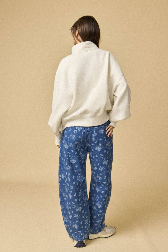 PT18729 - High Collar Half Button-Up Relaxed Fit Pullover: Red / S-M-L (2-2-2)