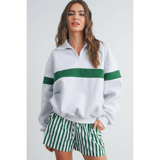 Two-Toned Half Zip Collar Sweatshirt - BMT7535: GREY / BLUE / S