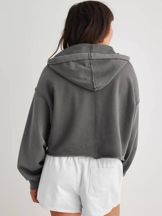 Oversized Hooded V Neck Sweatshirt Pullover Top: Dark Grey / L