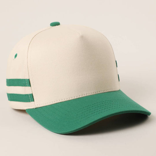 Two Tone Canvas Cotton Two Stripes Trucker Hat : NVY / One Size