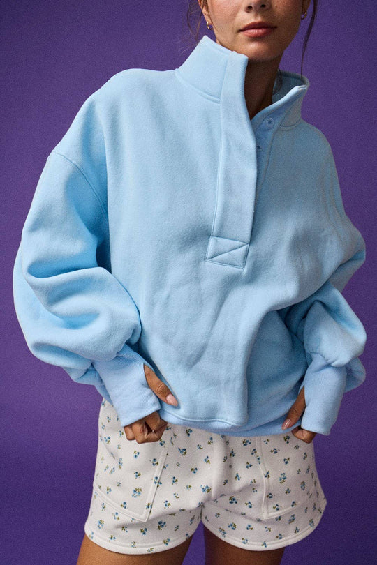 PT18729 - High Collar Half Button-Up Relaxed Fit Pullover: Red / S-M-L (2-2-2)