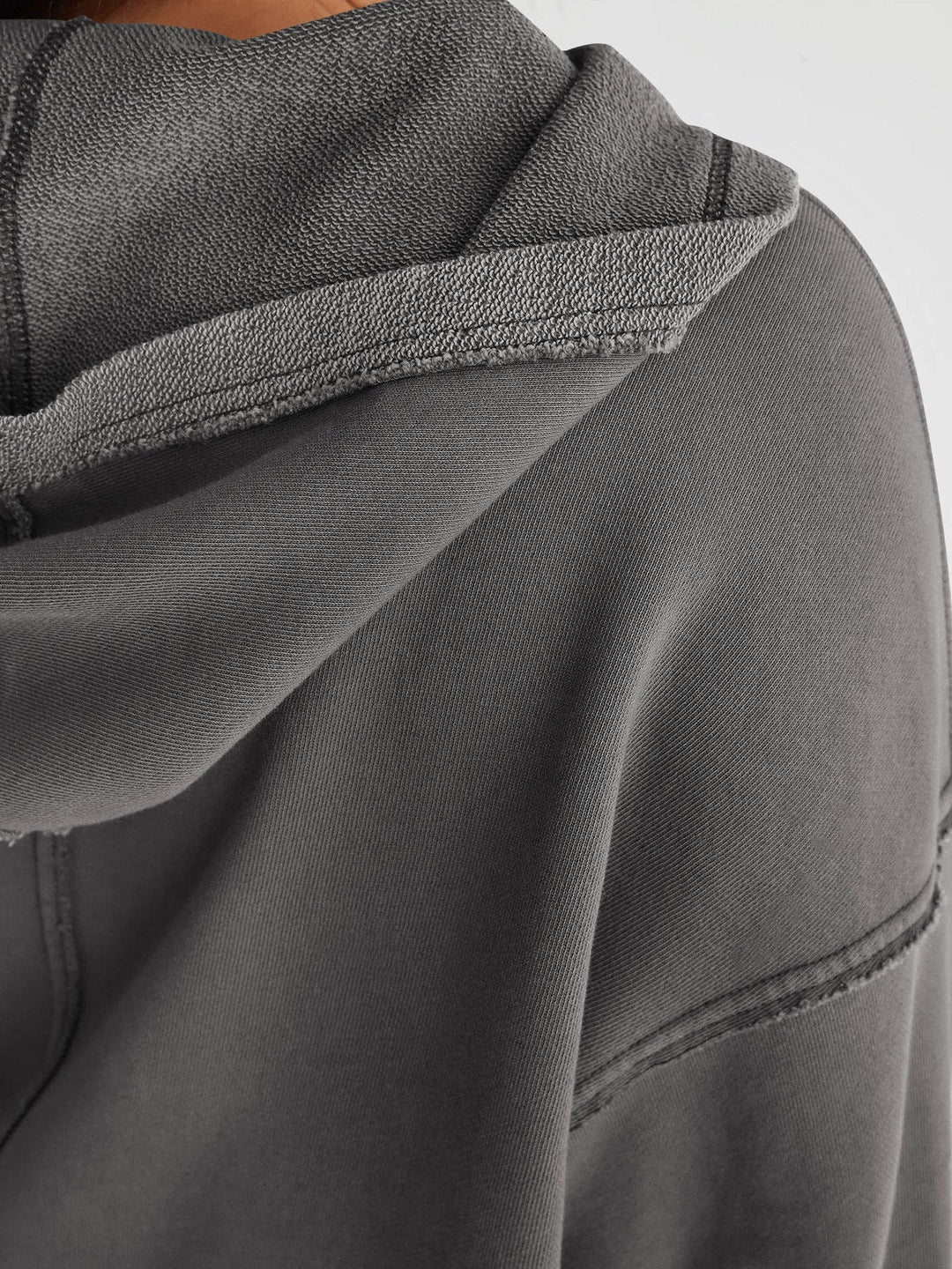 Oversized Hooded V Neck Sweatshirt Pullover Top: Dark Grey / M