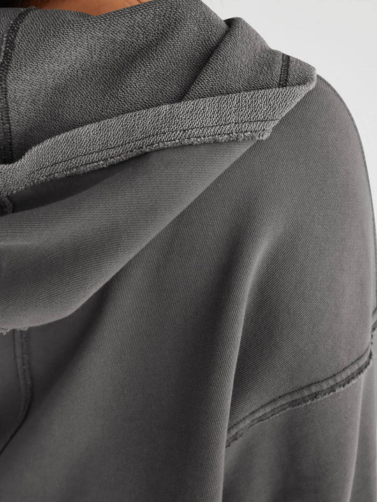 Oversized Hooded V Neck Sweatshirt Pullover Top: Dark Grey / XL