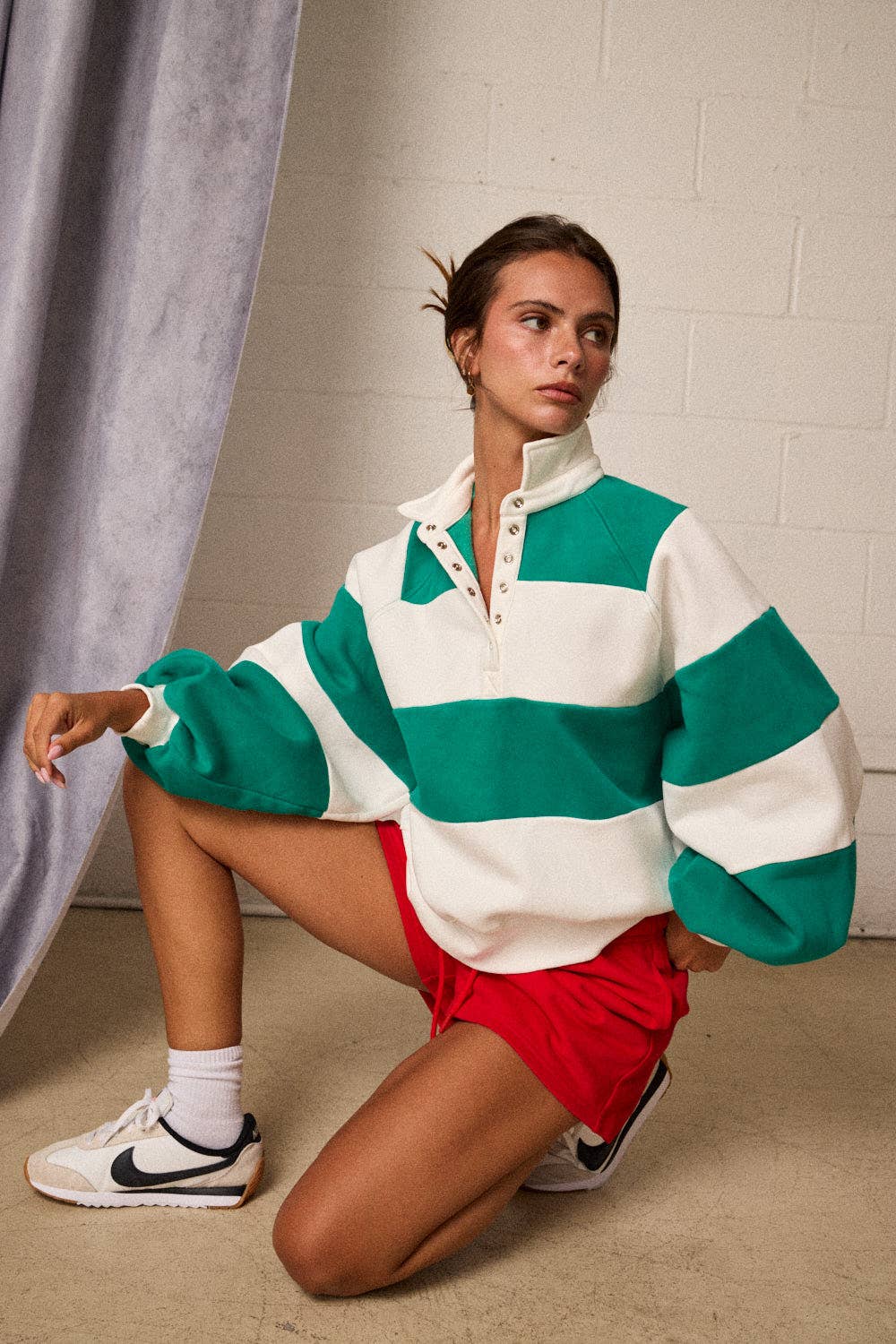 PT16060-3 - Everly Striped Pullover: GREEN / S-M-L (2-2-2)