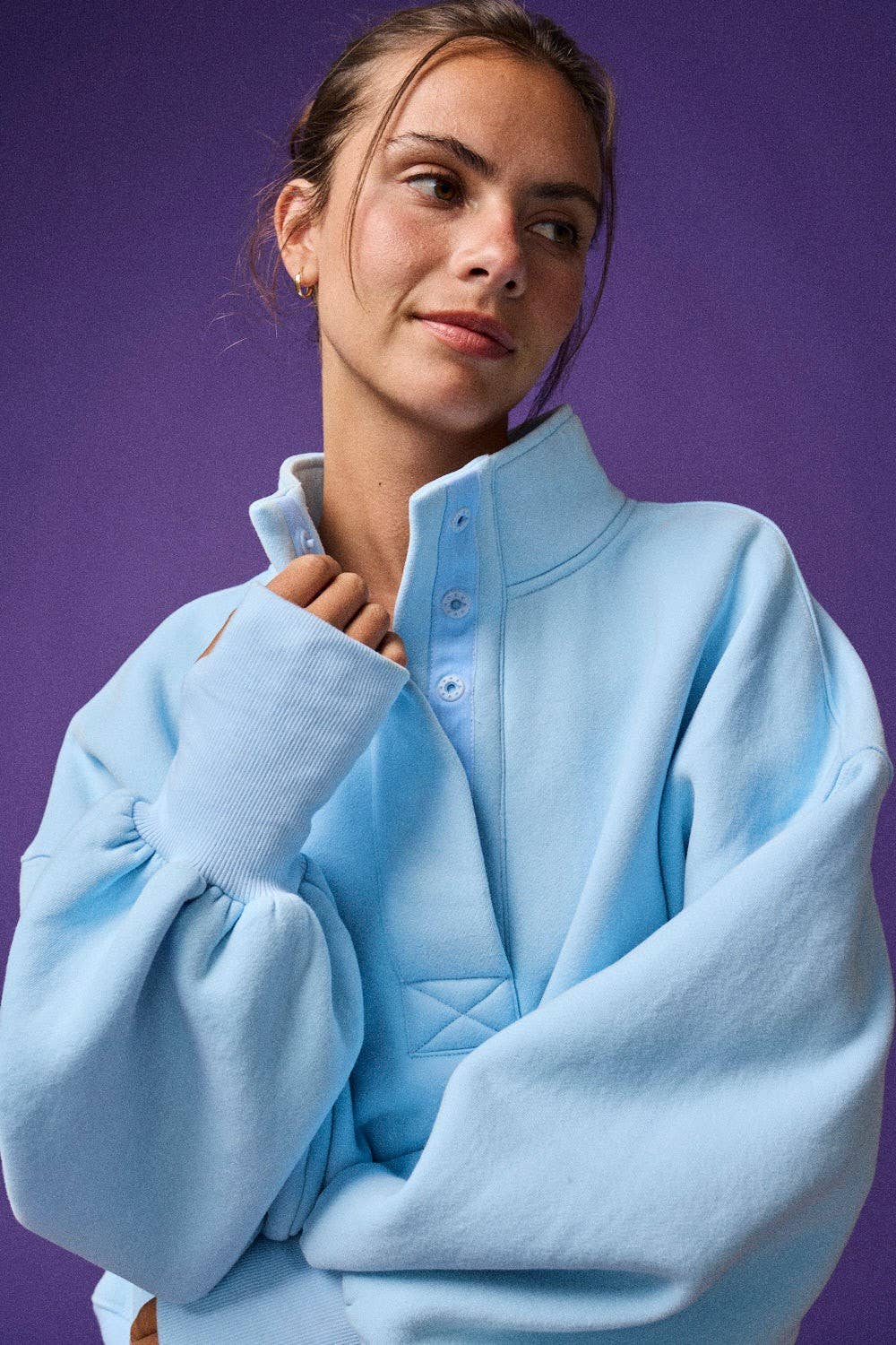PT18729 - High Collar Half Button-Up Relaxed Fit Pullover: Red / S-M-L (2-2-2)