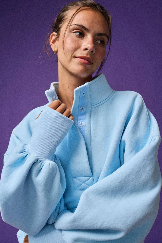 PT18729 - High Collar Half Button-Up Relaxed Fit Pullover: Red / S-M-L (2-2-2)