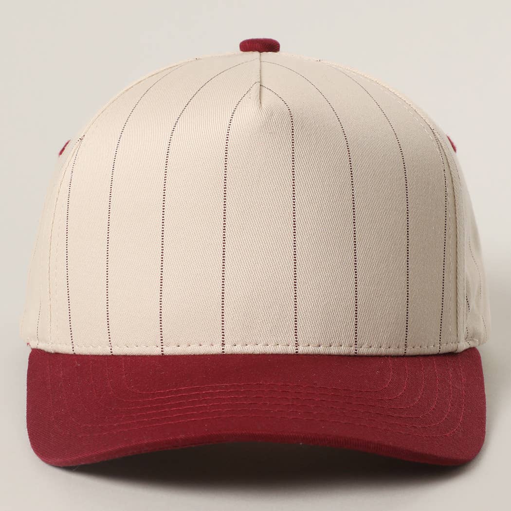 Two-Tone Pinstripe Canvas Trucker Hat: RED / One Size