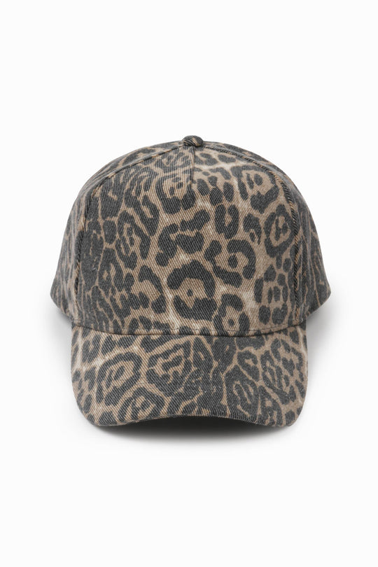 Washed Leopard Print 5 Panel Trucker Hat: Leopard
