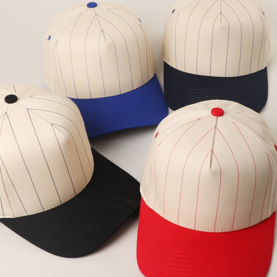 Two-Tone Pinstripe Canvas Trucker Hat: NVY / One Size