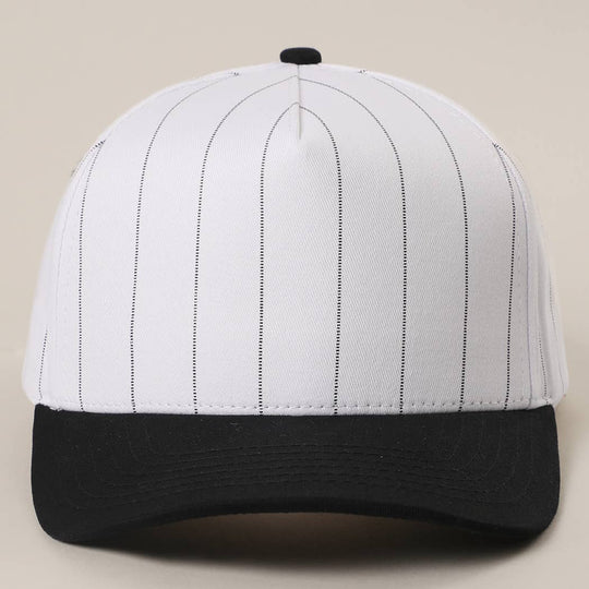White Two-Tone Canvas Trucker Hat with Pinstripes: BLK-WHT / One Size