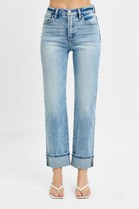 Risen High Rise Crop Straight Light Jeans