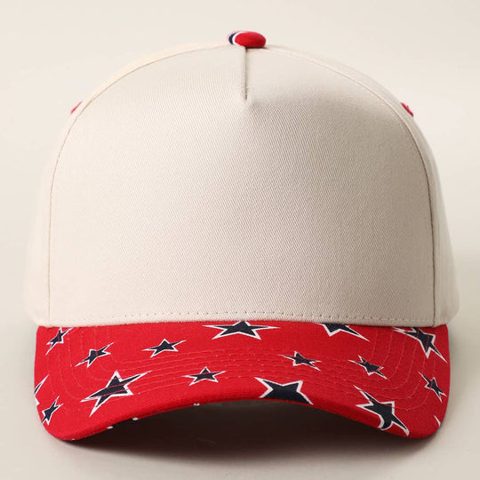 Star Print Brim 5 Panel Trucker Hat: RED / ONE SIZE