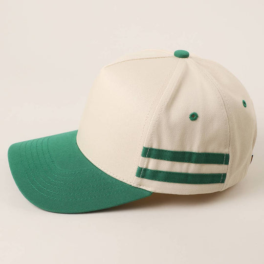 Two Tone Canvas Cotton Two Stripes Trucker Hat : NVY / One Size