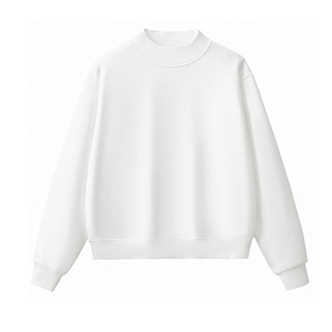 Unisex Fall Cozy Fleece Mock Neck Sweatshirt: White / M