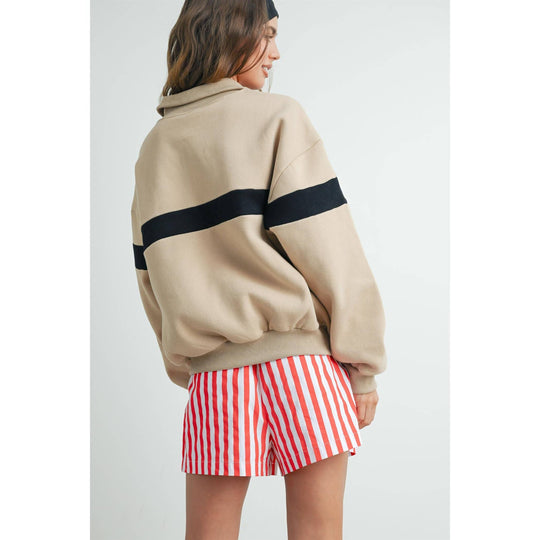 Two-Toned Half Zip Collar Sweatshirt - BMT7535: GREY / BLUE / S